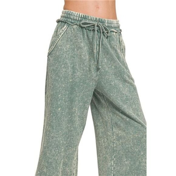 Zenana Washed French Terry Palazzo With Pockets - Picture 2 of 3